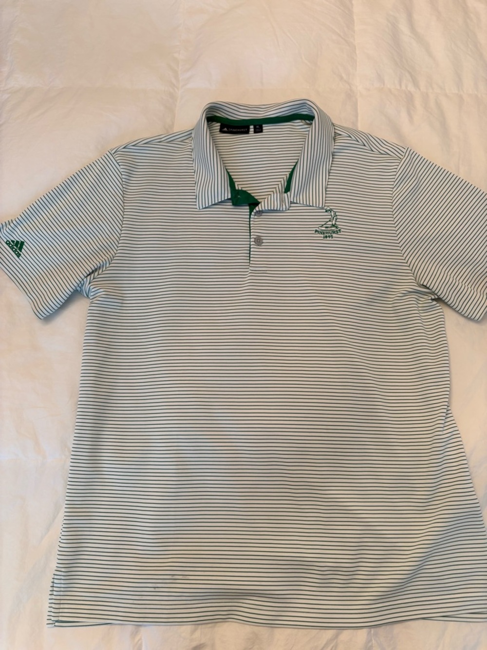 Pinehurst Adidas Men’s Polo - White and Green Striped Size XL